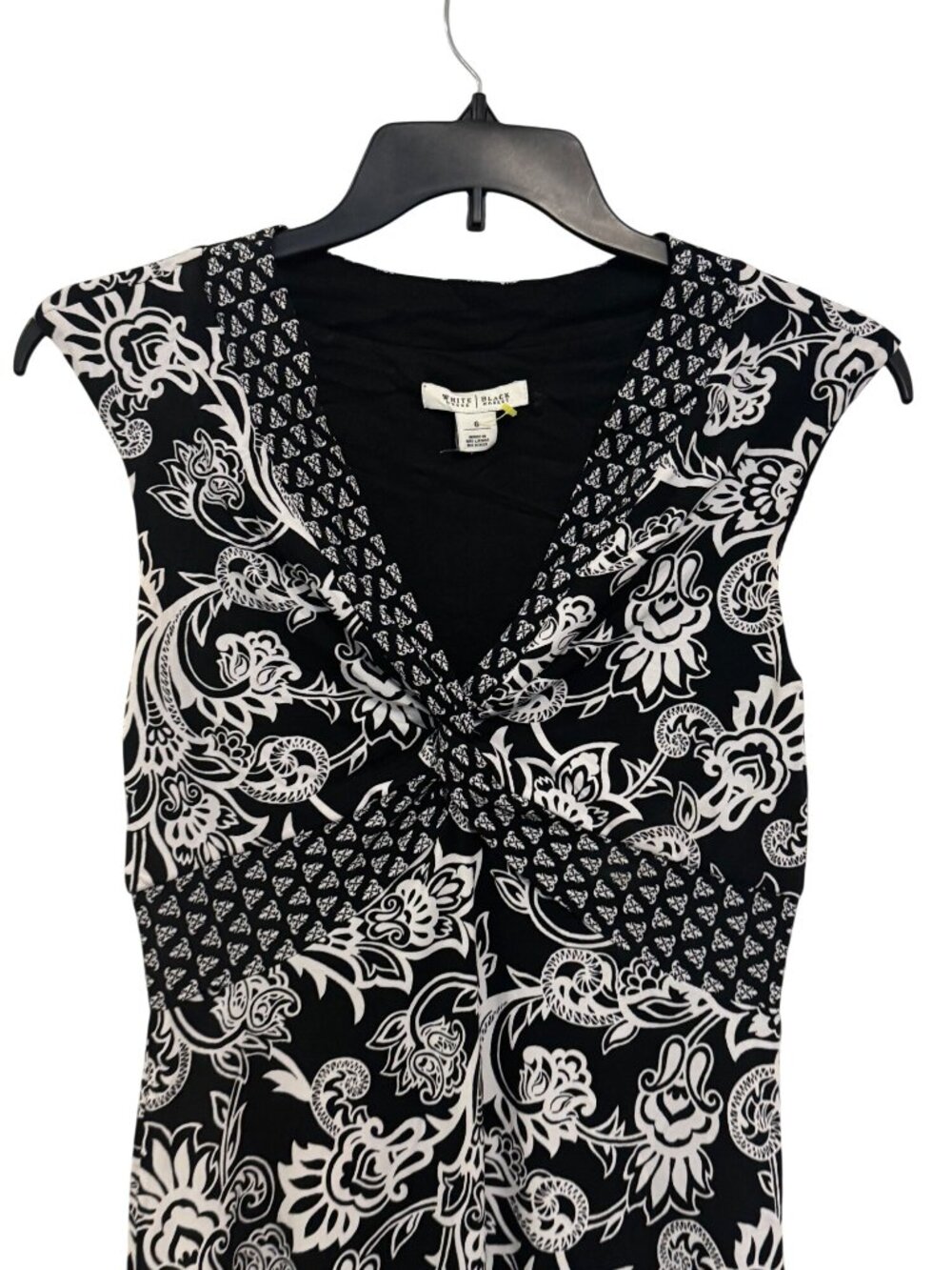 White House Black Market Black & White Floral Sleeveless Dress With Knot Detail - Picture 3 of 7